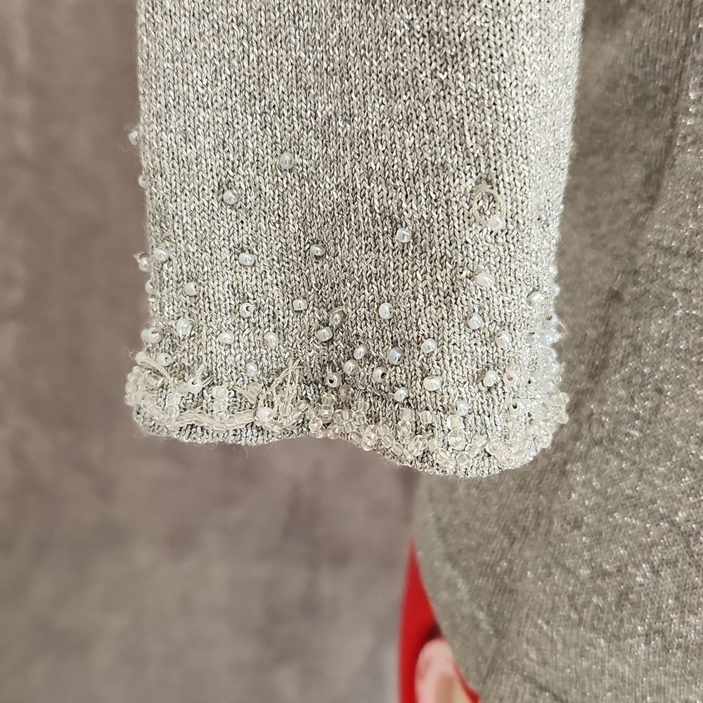 *Ann Taylor Petites Silver Beaded Wrap Sweater Top XSP Metallic Holiday - Picture 5 of 12